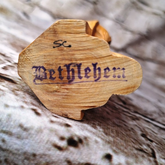 VTG Virgin Mary & Jesus Figurine Carved Statue Olive Wood Holy Land 7" - Picture 12 of 12